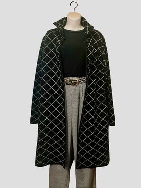 GIOGIO ITALY Women’s Black Long Grid Diamond Pattern Cardigan Sweater Coat XL